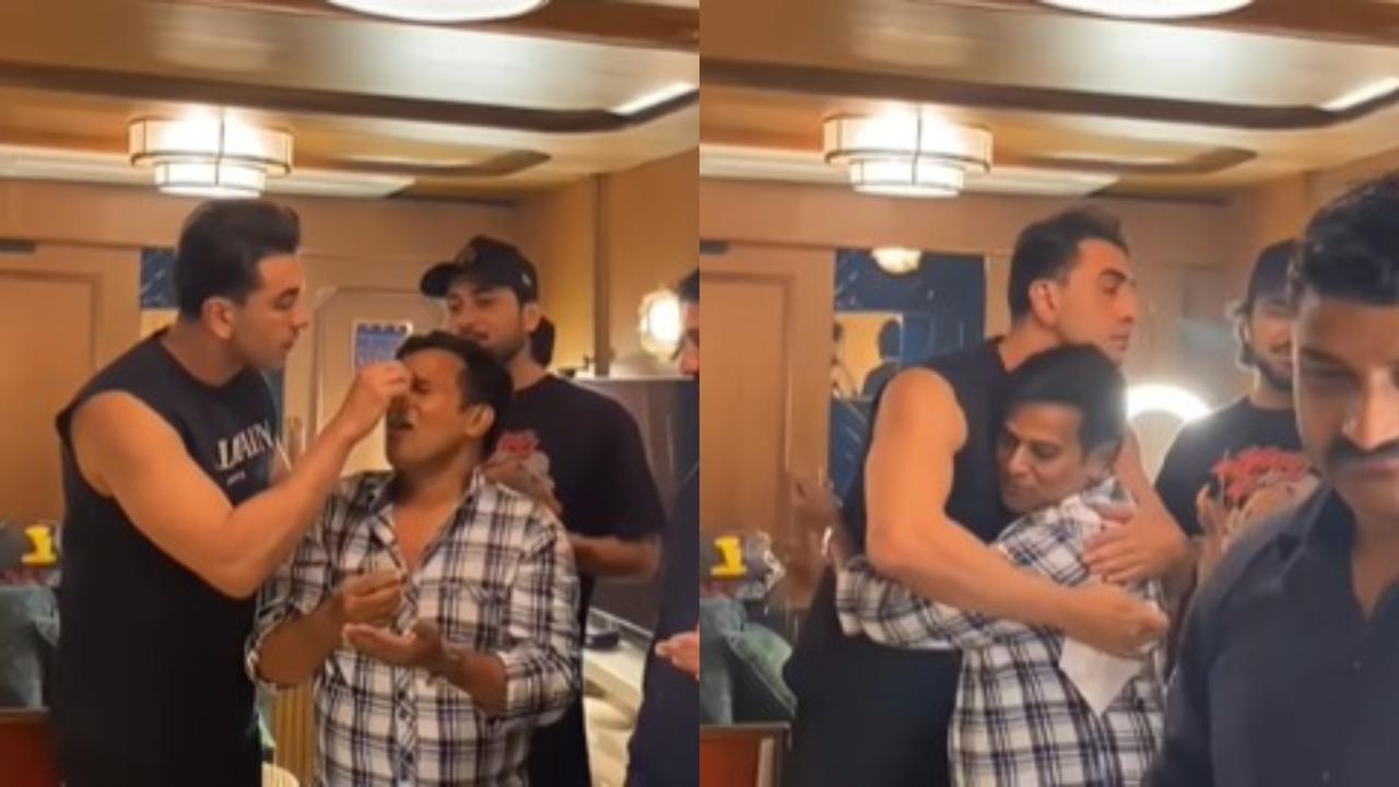 Ranbir Kapoor celebrates longtime spot boy's birthday, applies cake on his face - watch video