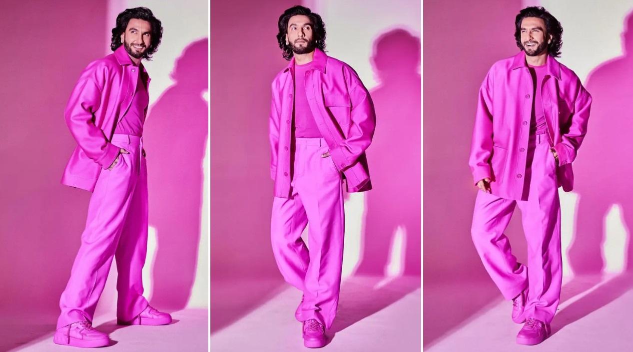 Who says pink isn’t for men? Ranveer embraced the vibrant colour, showcasing his unique style and fearless fashion sense.