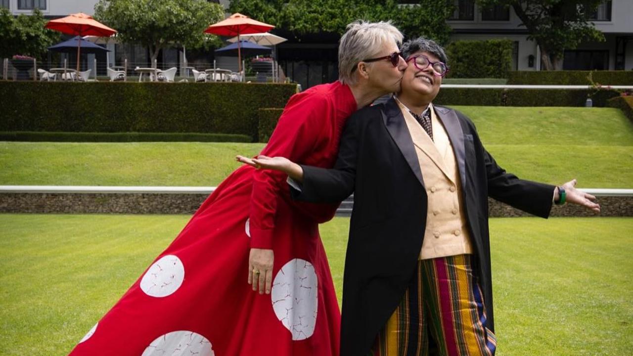 “Mrs. and Mrs.,” Dalmia captioned the post, also writing “#happiestdayofmylife” to express her joy. For her big day, Dalmia opted for colourful striped pants, paired with a beige waistcoat and a long black blazer. Tedsen, on the other hand, wore a flaired red dress.