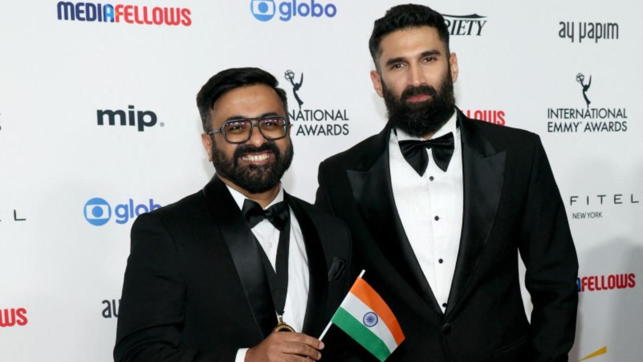 International Emmy Awards: 'The Night Manager' creator Sandeep Modi carries Indian flag, poses with Aditya Roy Kapur on red carpet