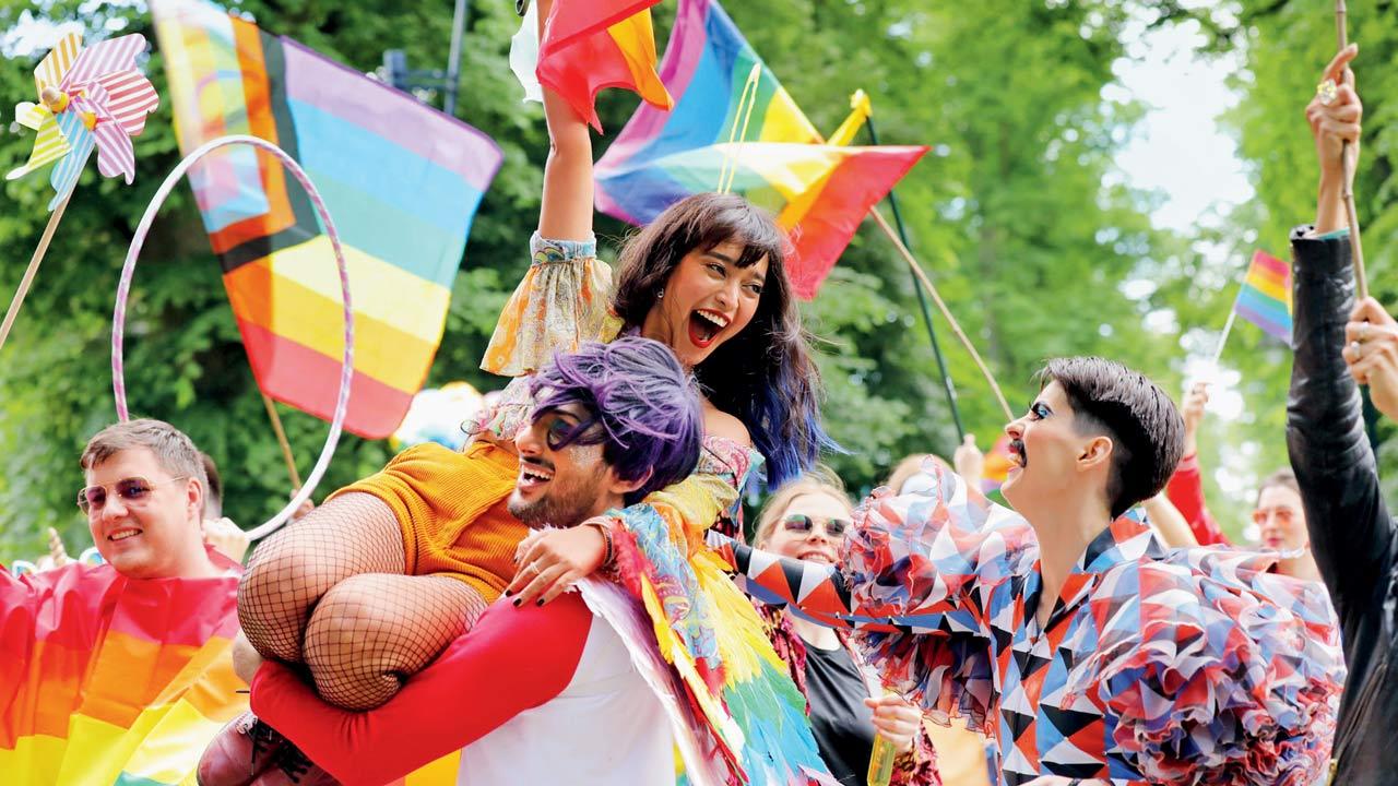 Gupta and Prateik Babbar shot at a pride parade for a scene in the film