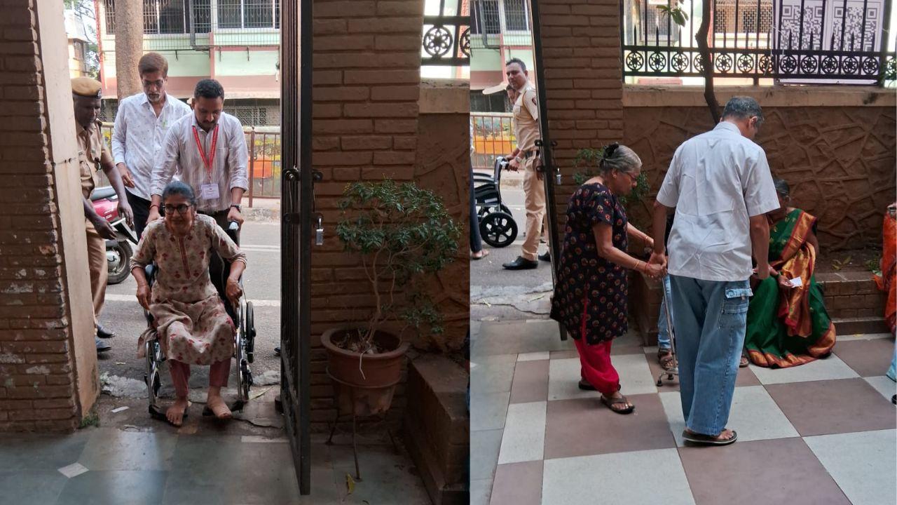 Senior citizen voters reach SIES Dr APJ Abdul Kalam Memorial High school in Ghatkopar West to cast their votes. (Pic courtesy: Sayyed Sameer Abedi)