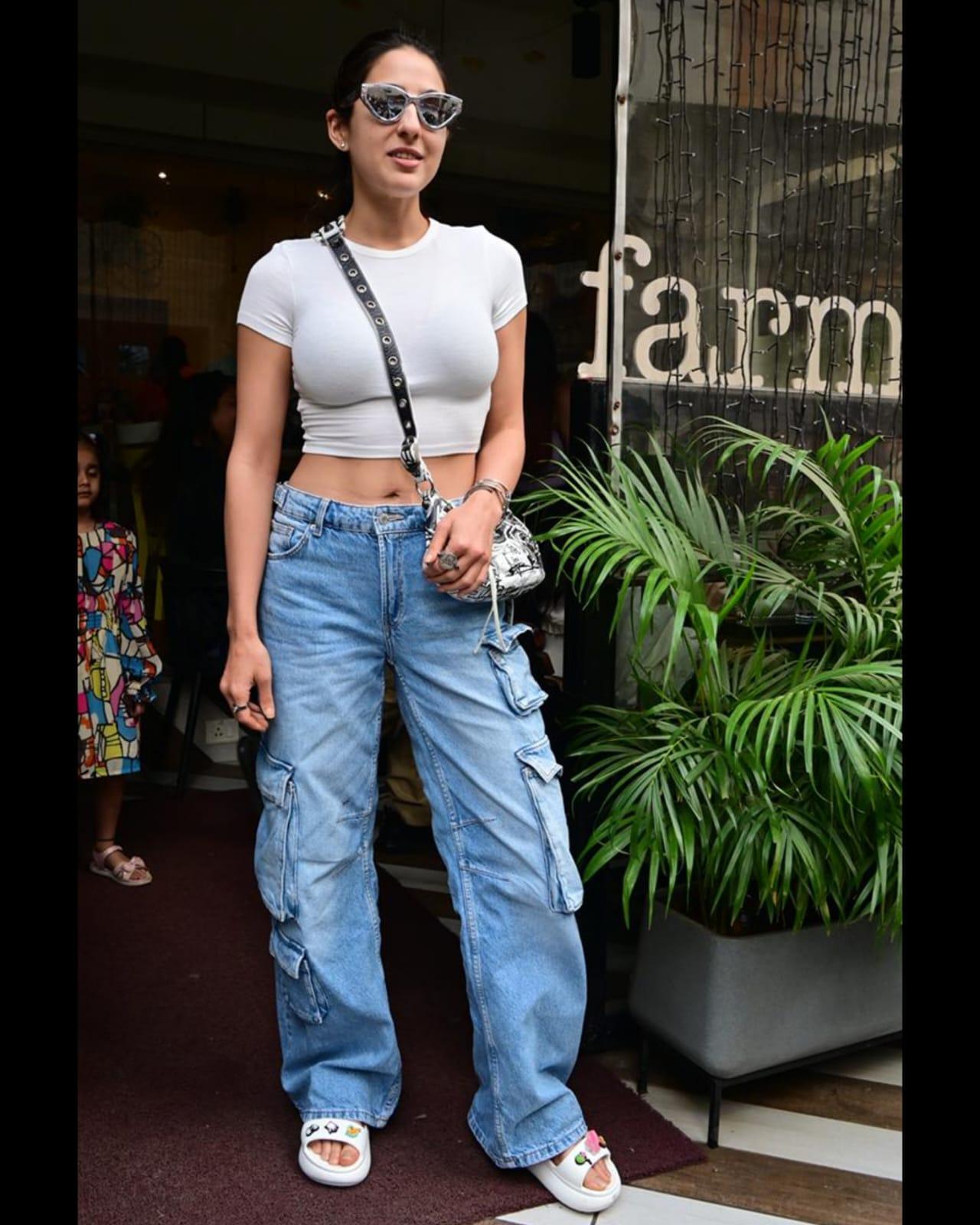 Sara Ali Khan was snapped outside Farmer's Cafe. The actress looked pretty in her cool and comfy look.