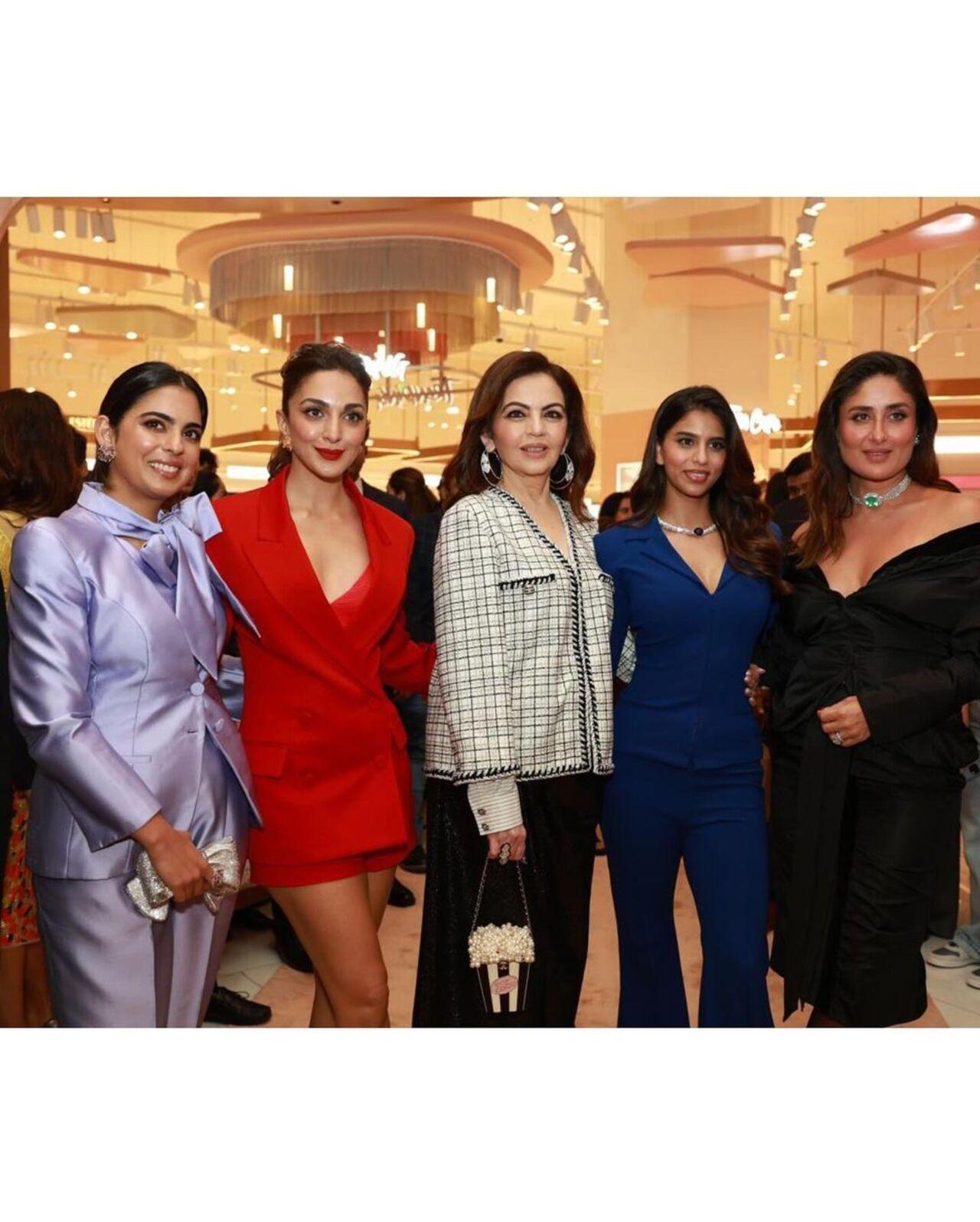 Nita Ambani and Isha Ambani pose with the faces of their brand, Tira