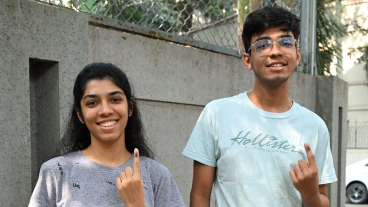First time voters Twisha Sheth (22) and Parth Sheth (21) at Jamnabai Narsee school for Maharashtra assembly elections. (Pic courtesy: Anurag Ahire)