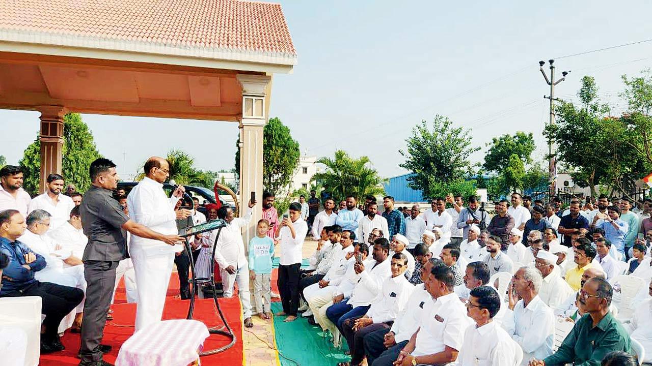 Sharad Pawar addresses the gathering in Baramati. PIC/PTI