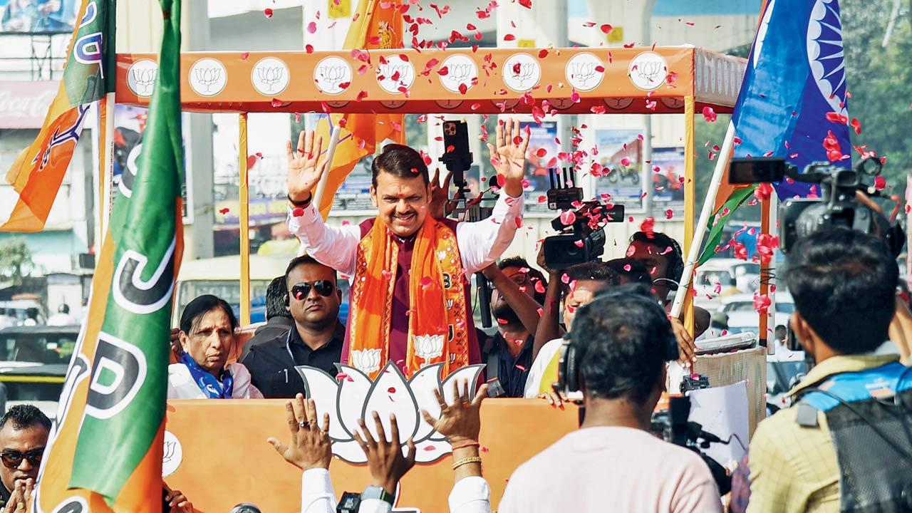 Devendra Fadnavis during a campaign rally in Nagpur. Pic/PTI