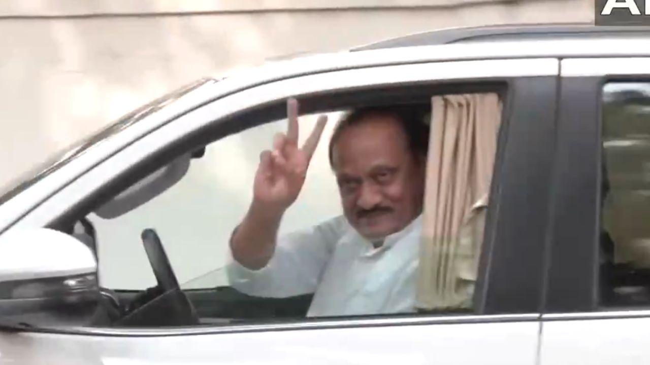 <p>Maharashtra Deputy CM Ajit Pawar shows victory sign as Mahayuti is set to form the govt in Maharashtra. <strong>(Pic/ANI)</strong></p>