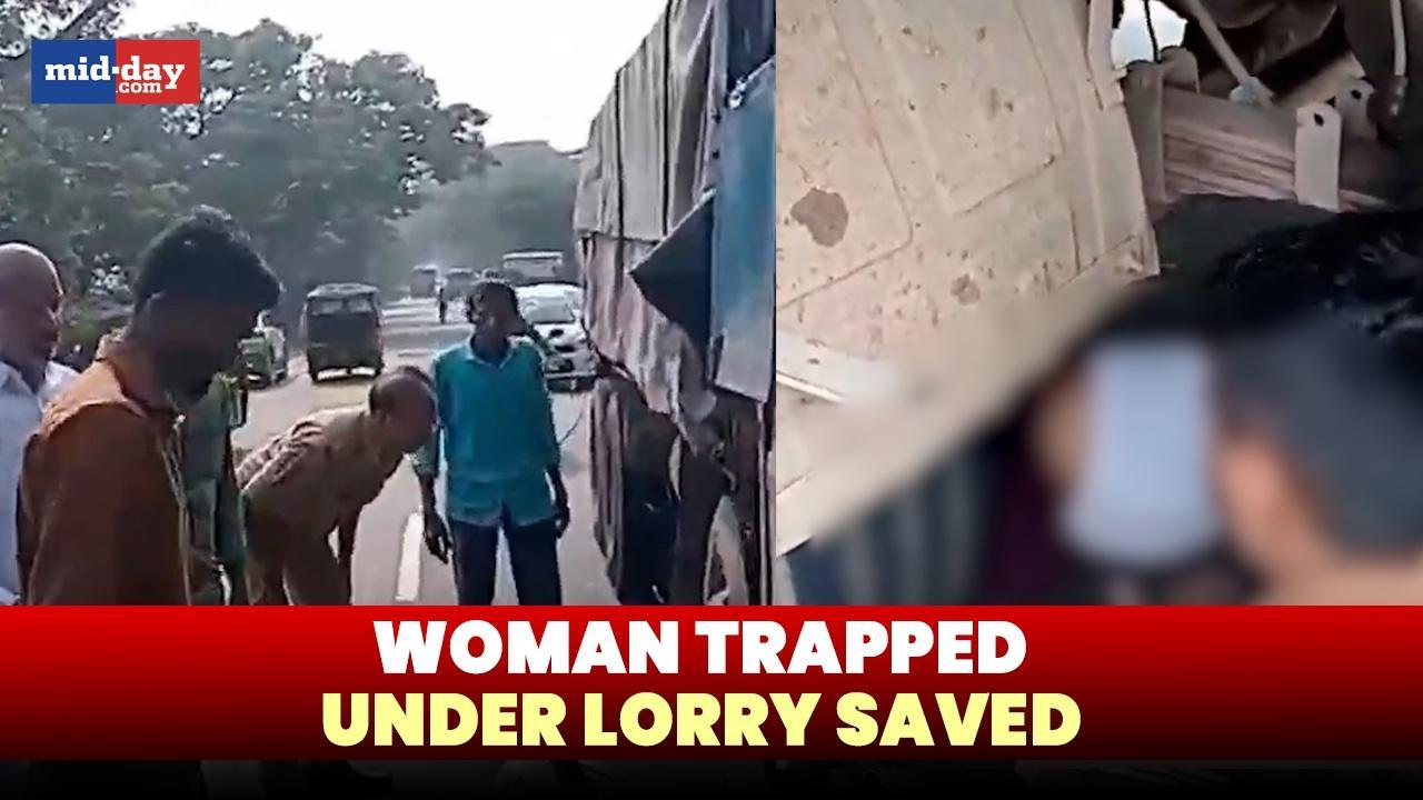Woman trapped under lorry saved by Union Minister Bandi Sanjay