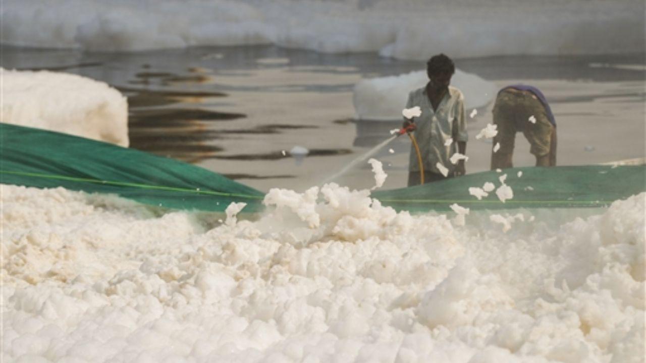The chemical treatment aims to reduce the froth and foam in the Yamuna, often caused by untreated waste, industrial pollutants, and sewage that flow into the river.