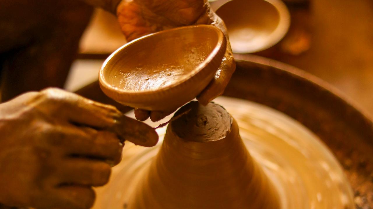 A potter makes diyas in Hyderabad