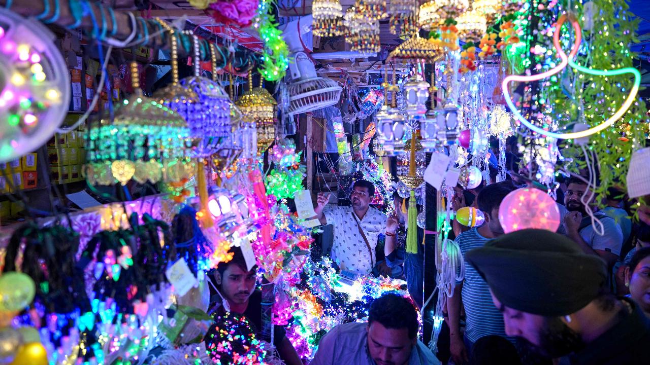 People buy decor and lights ahead of Diwali in New Delhi