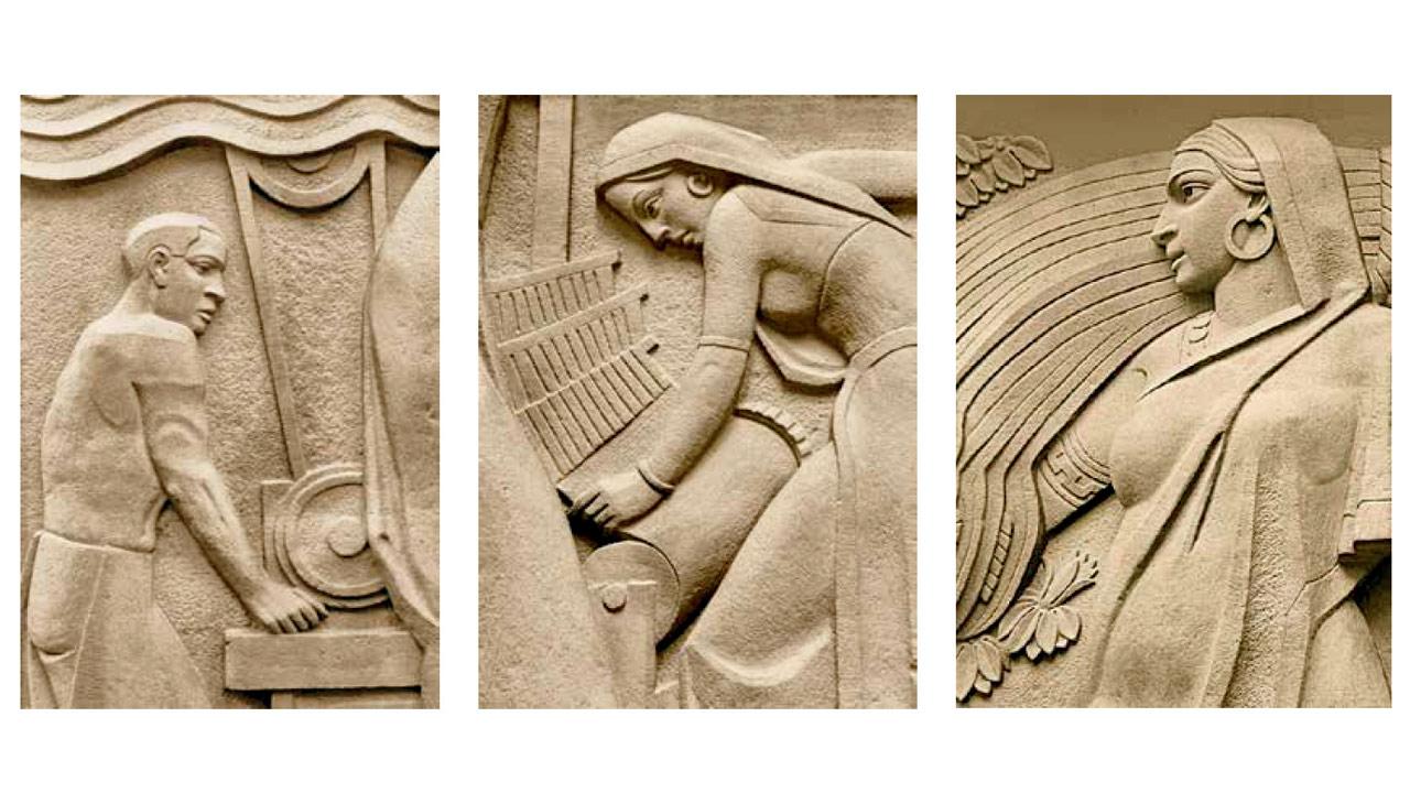 Details of Indo Deco bas-relief sculptures at New India Assurance building. The panels were sculpted by NG Pansare. PICS COURTESY/Shapoorji Pallonji, Amit Pasricha, Noshir Gobhai