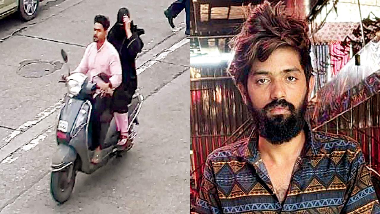 CCTV grab of the couple that issued a threat to Salim Khan; (right) Gufran Khan arrested from Noida for issuing a fake threat