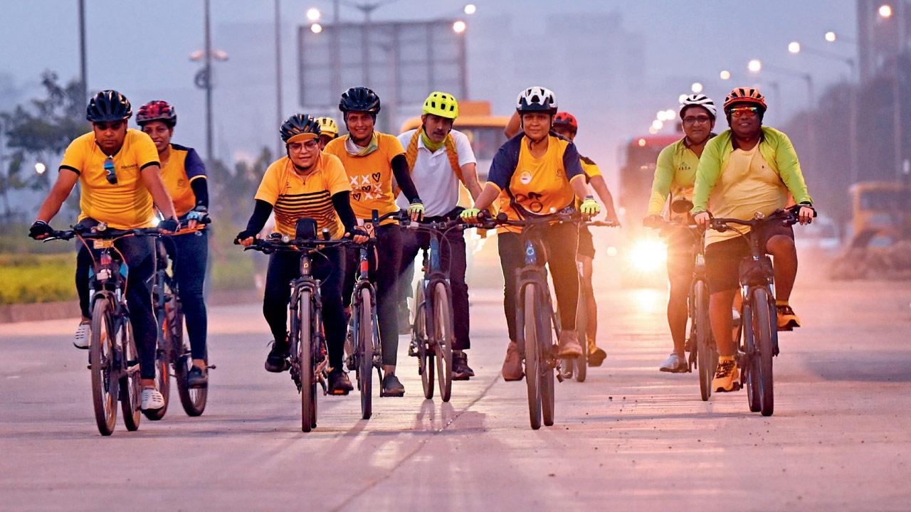 Cyclists at The Asiatic Society of Mumbai. PICS COURTESY/Rohit Mahadev