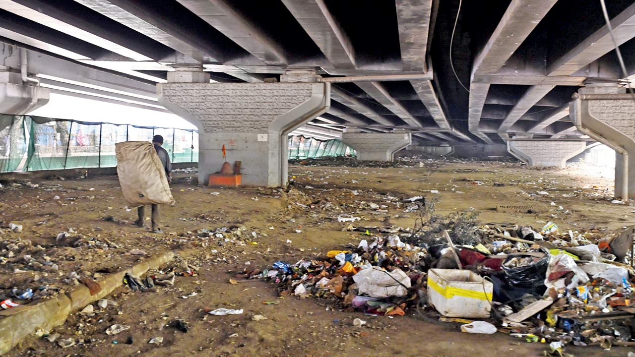 Broken bottles and other waste are strewn at this spot. Pics/Ashish Raje