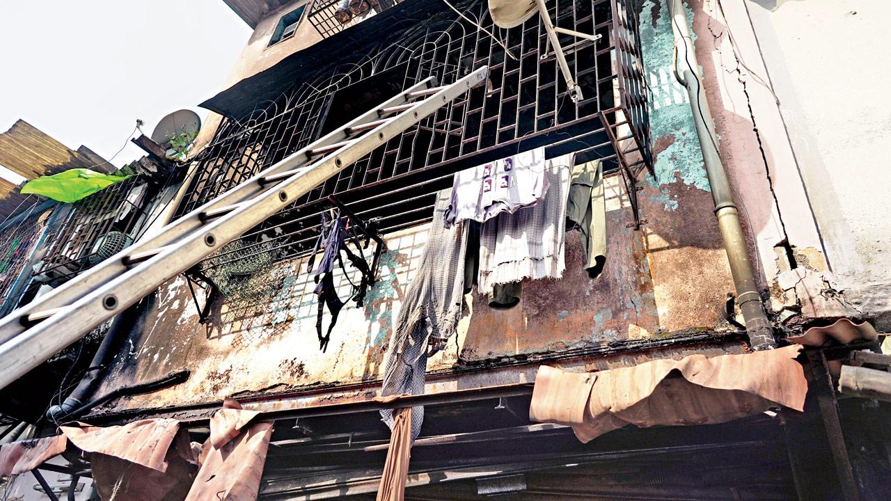 The ground plus two structure caught fire on Sunday morning. PIC/ADITI HARALKAR 