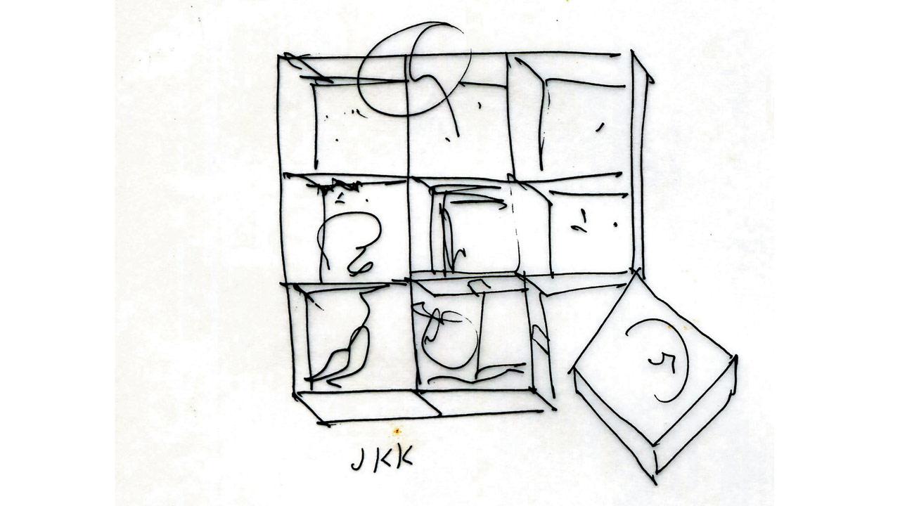A rough sketch of its layout (1986): © Charles Correa Associates, courtesy Charles Correa Foundation