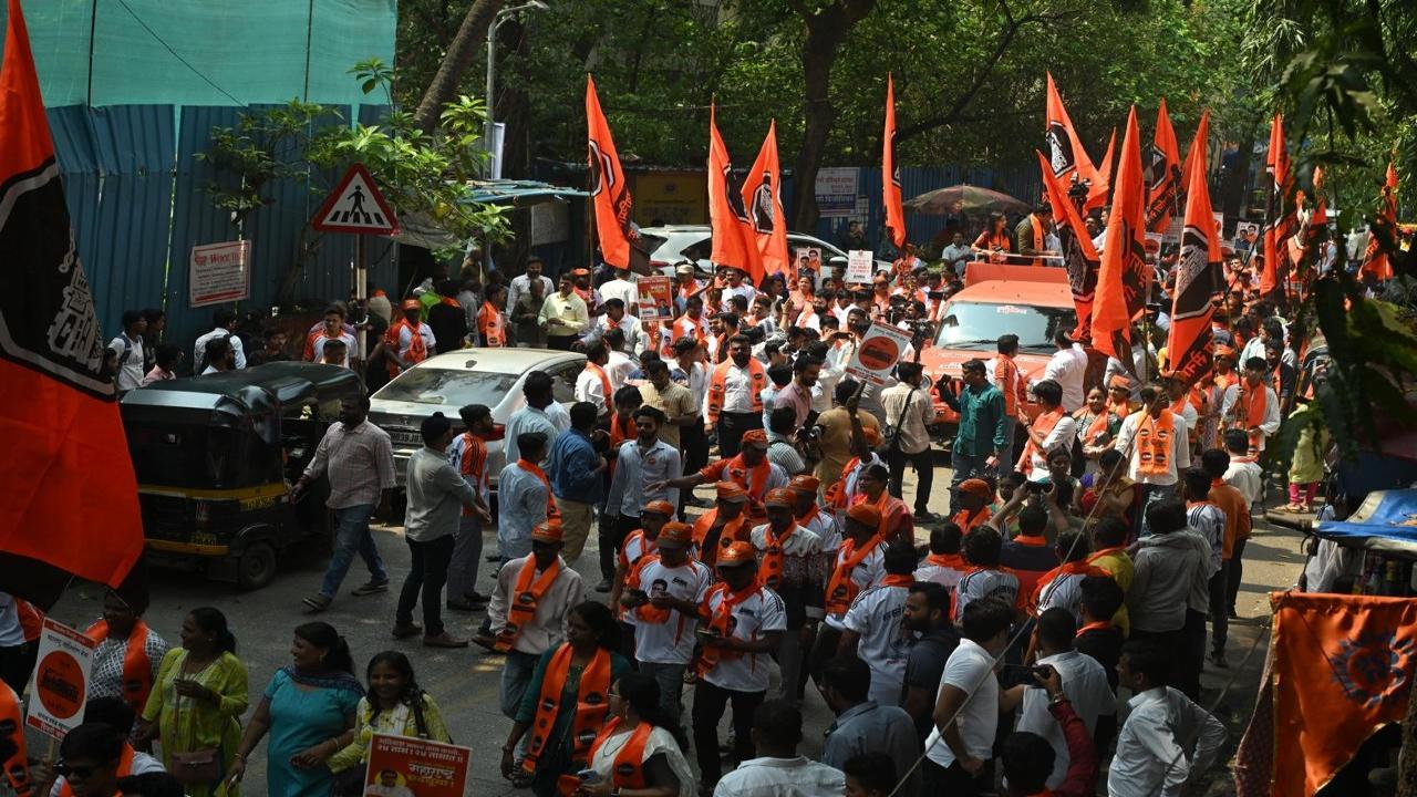Avinash Jadhav greets his supporters in Thane