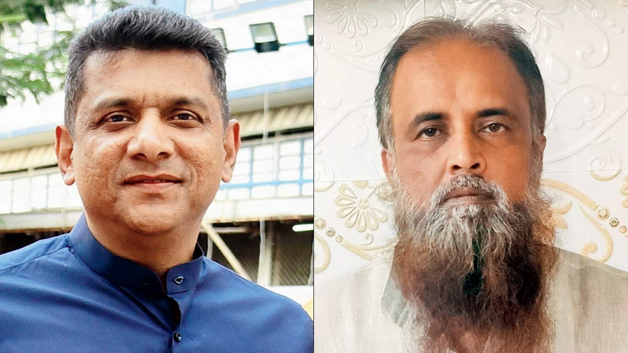 Congress MLA Aslam Shaikh, who has been representing Malad West since 2009. File Pic/Nimesh Dave (right) Shanul Hassan Sayed, Rashtriya Ulama Council candidate