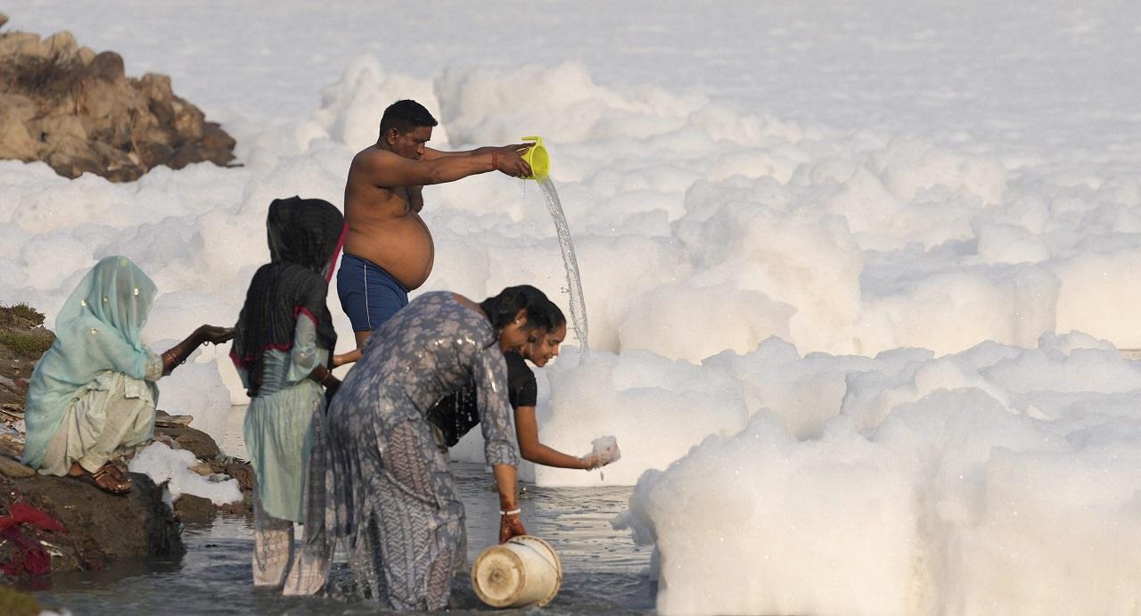 Videos circulating on social media showed vast sections of the river frothing, resembling clouds over the water which gradually dissipated later in the day