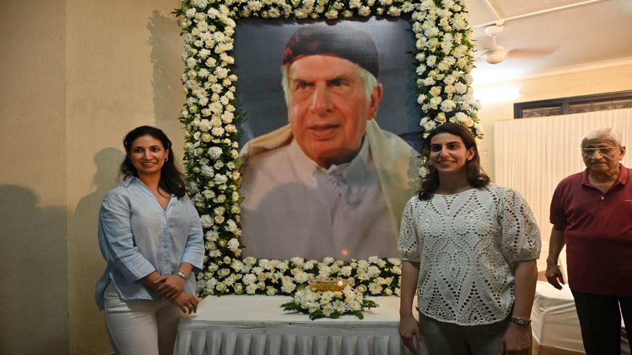 The late industrialist's nieces, Leah and Maya, at the condolence meeting 