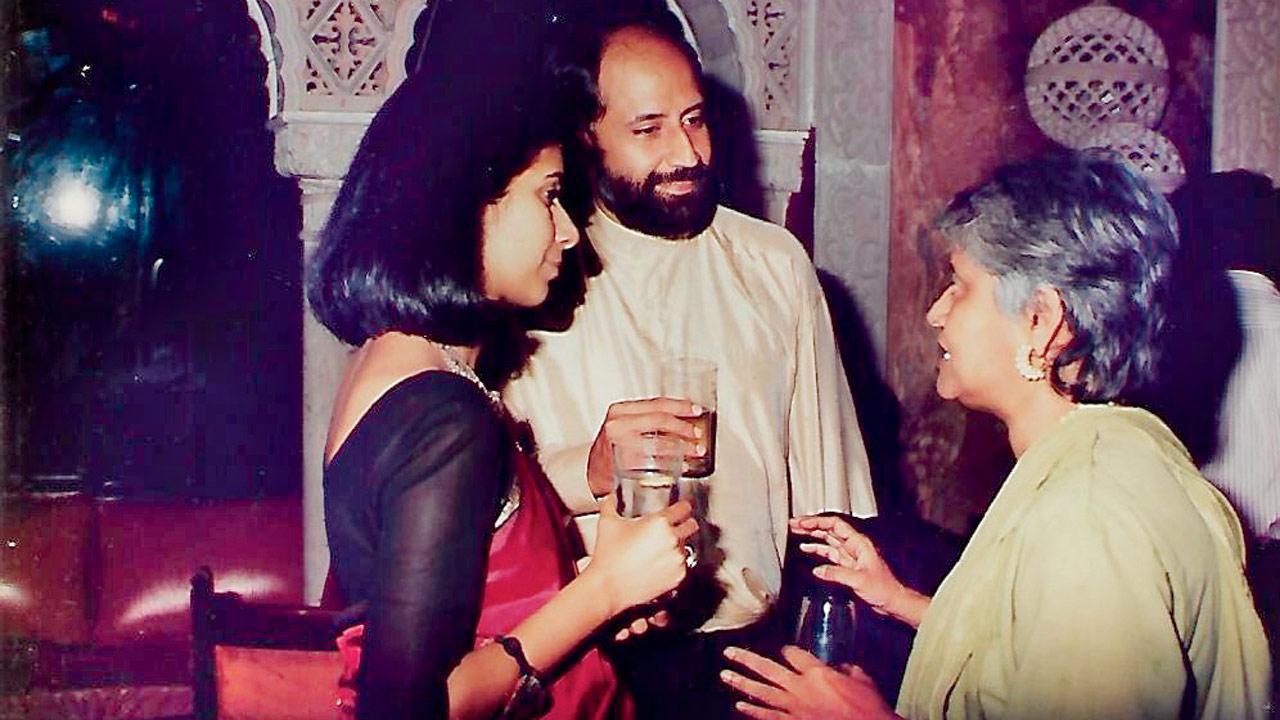 Rahul Mehrotra with wife Nondita Correa and co-author Sharada Dwivedi at the after party for the launch of Bombay-The Cities Within, 1995