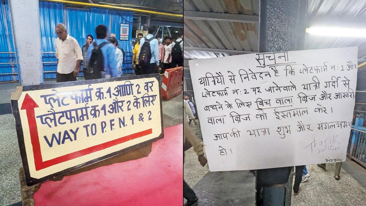 On one bridge, WR has tried to segregate the crowd to reduce crowding by putting up signage and barricades and informing about using other bridges. PICS/rajendra B. Aklekar