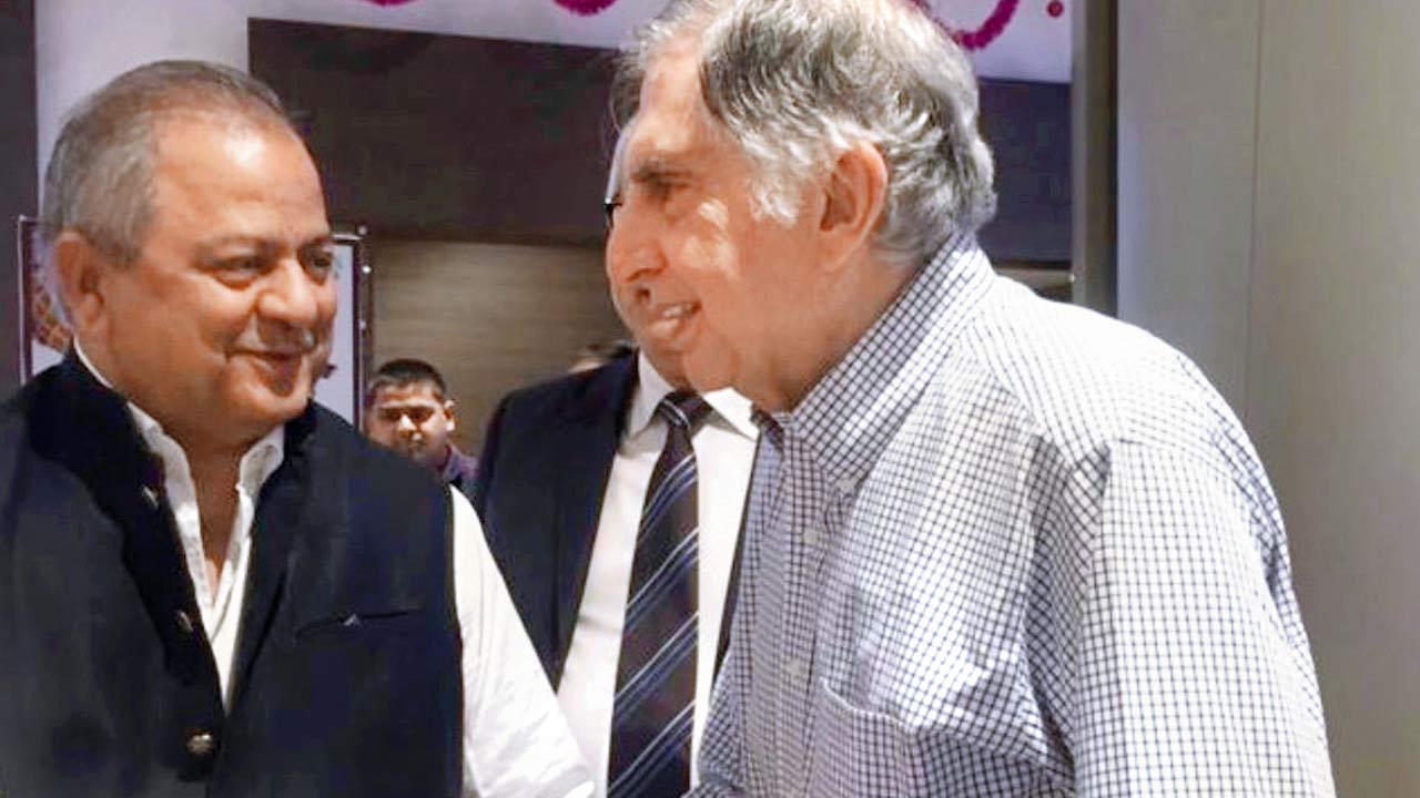 Chef Hemant Oberoi with Ratan Tata at the launch of the film, Hotel Mumbai