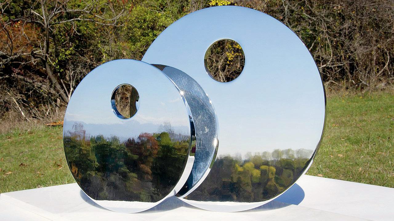 Reflections (Large & Small), stainless steel sculpture, 2024.  Pic Courtesy/Akara contemporary 