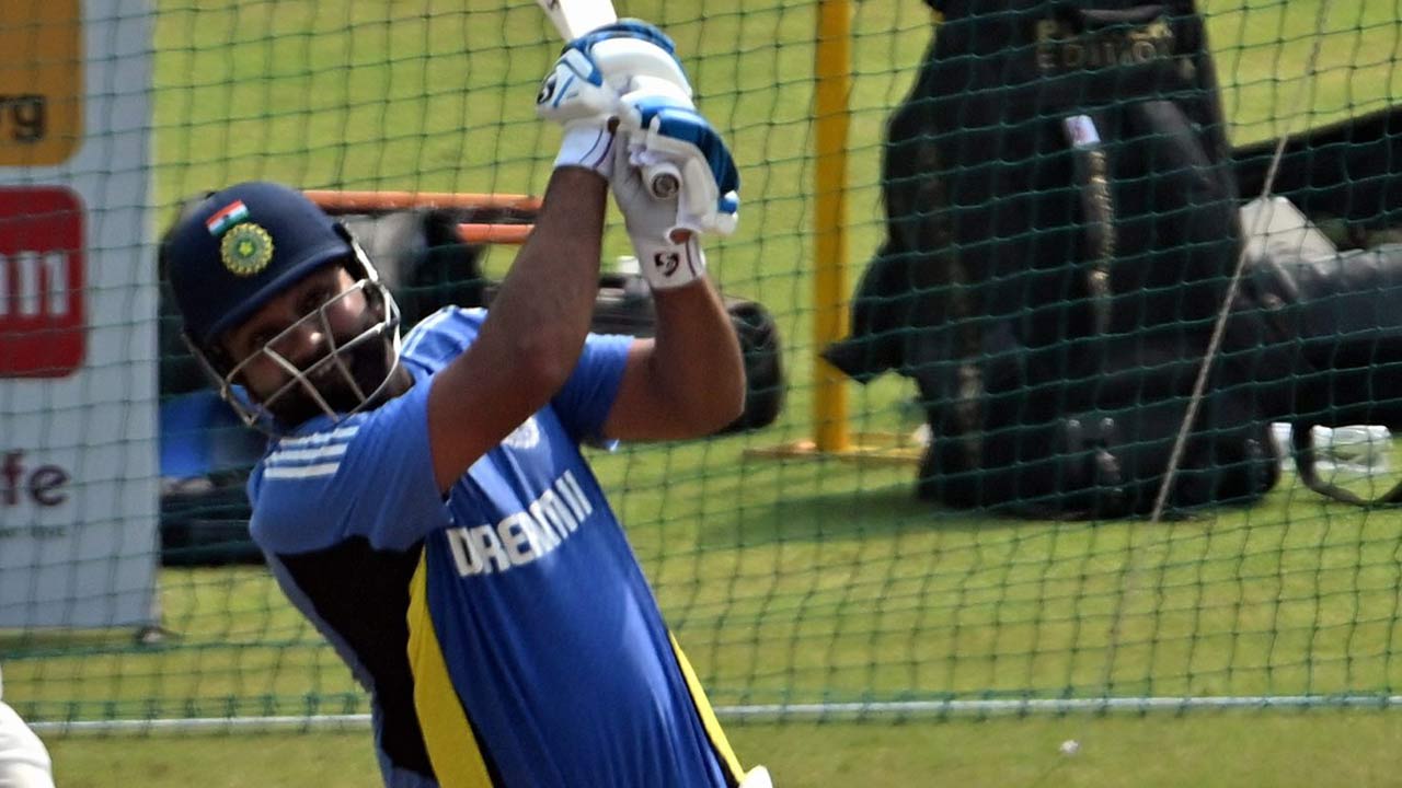 India skipper Rohit Sharma during a practice session at the Wankhede Stadium yesterday