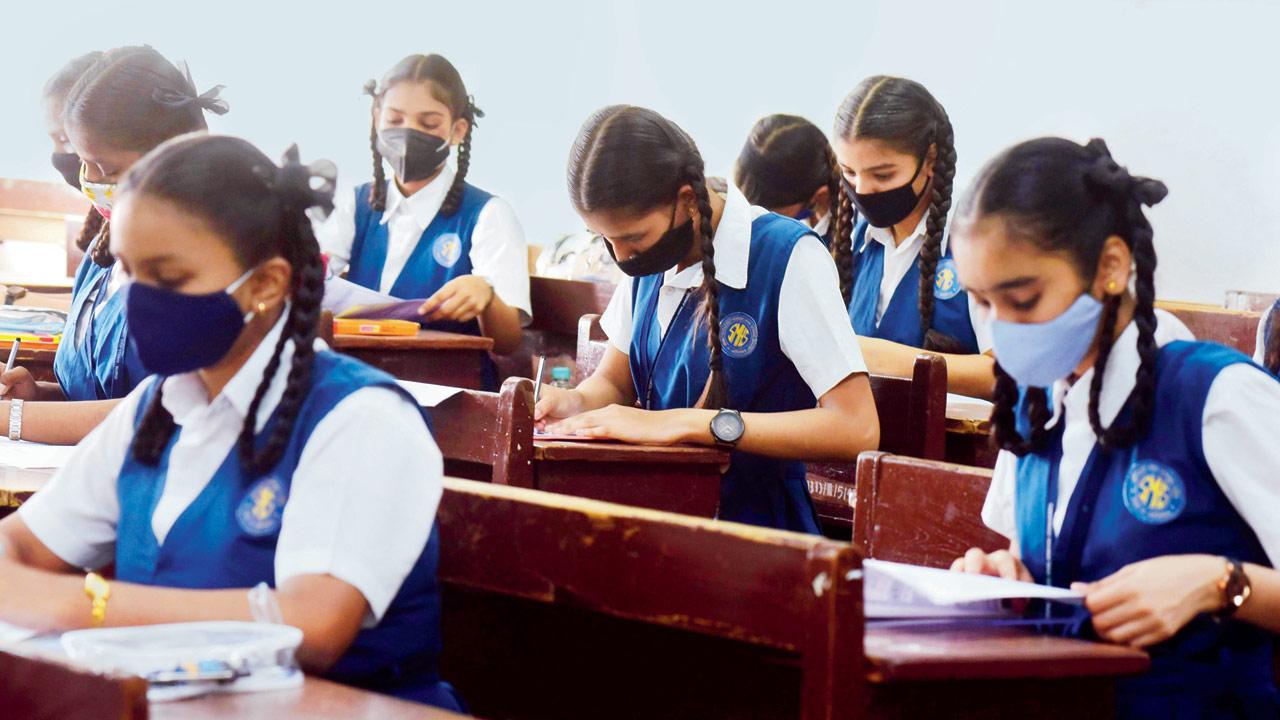 Students sit for the SSC exam in the Saraswati Mandir High School in Mahim on March 15, 2022. FILE PIC