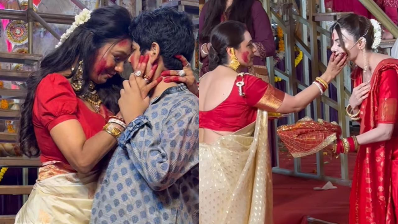 Watch! Sherlyn Chopra tries to touch Rani Mukerji's feet; Rupali Ganguly goes red during Sindoor Khela