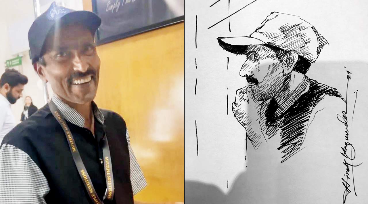 (Left) The janitor reacts to his (right) sketch; PICs COURTESY/INSTAGRAM