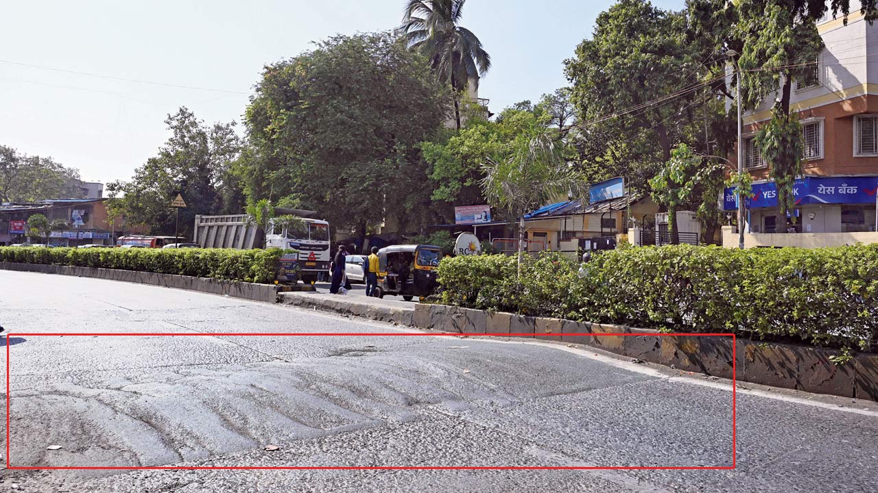 Another huge speed breaker without markings on LBS Road. PIC/ASHISH RAJE