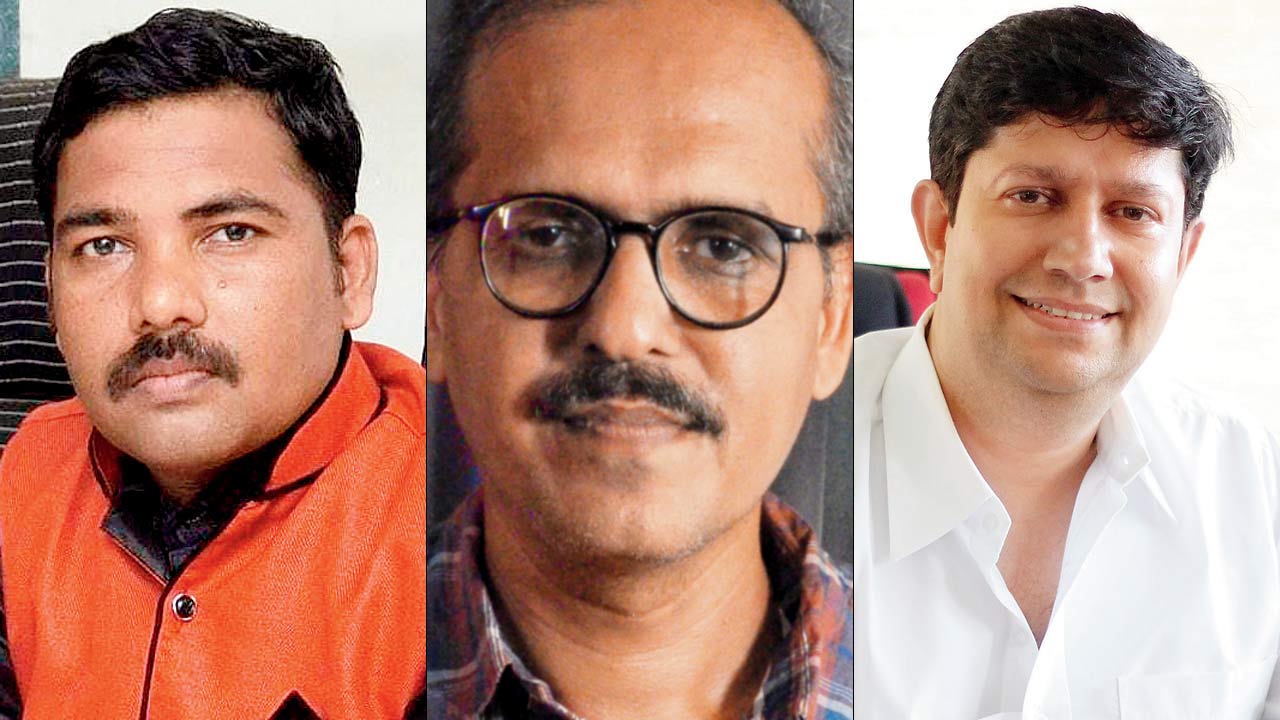 Sushil Shejule, Aamhi Shikshak president; Heramb Kulkarni, activist and educationist; Hanif Kanjer, director Rustomjee schools
