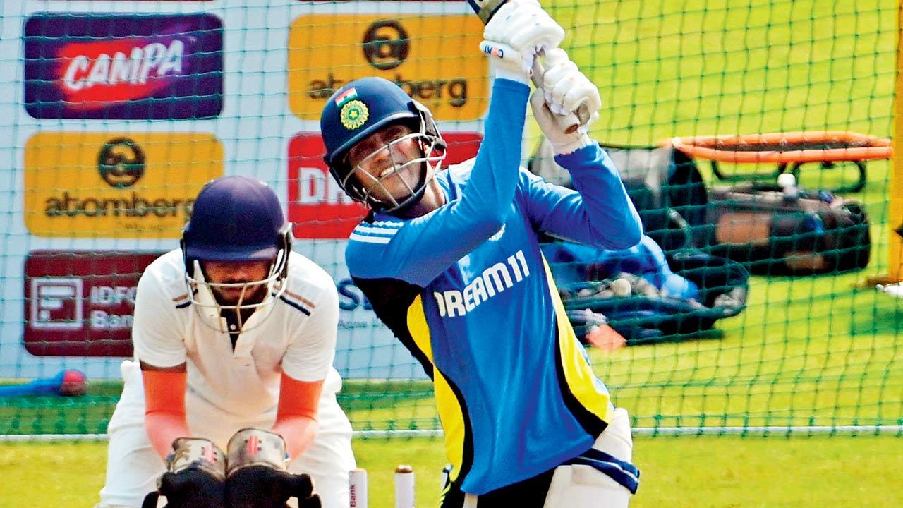 Shubman Gill bats at the Wankhede nets yesterday