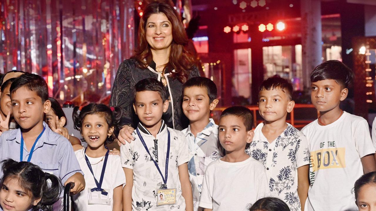 Up and about: Twinkle Khanna celebrates Diwali with school kids