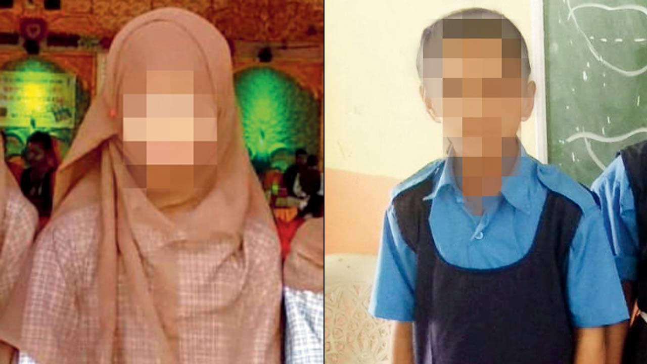 The new uniform introduced by the government; (left) the uniform currently worn by Urdu school students