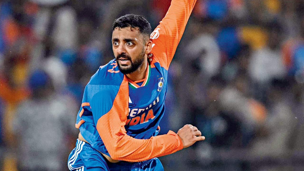 India’s Varun Chakravarthy during the first T20I against Bangladesh in Gwalior yesterday