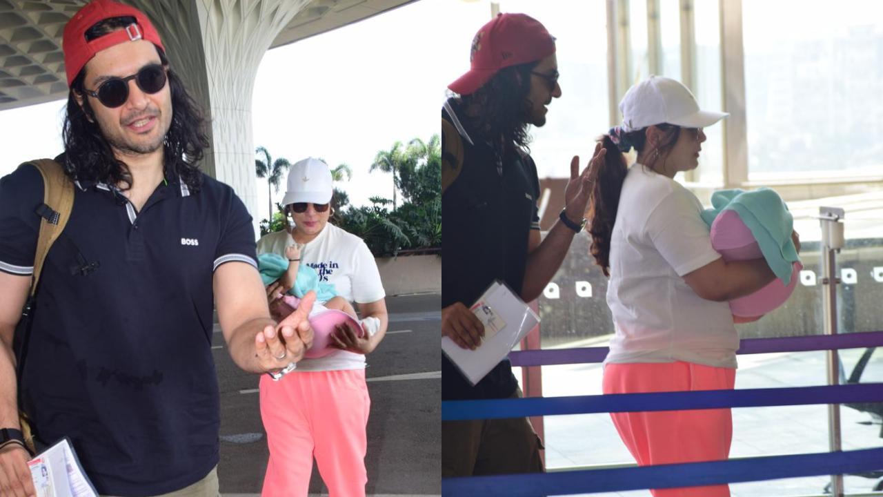 Ali Fazal requests paps to not take pictures of daughter as he jets off with Richa Chadha - watch video