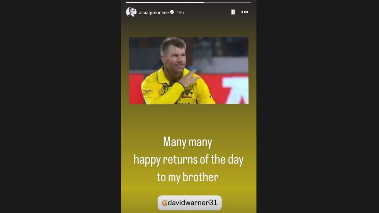 David Warner. Picture Courtesy/Allu Arjun`s Instagram account
