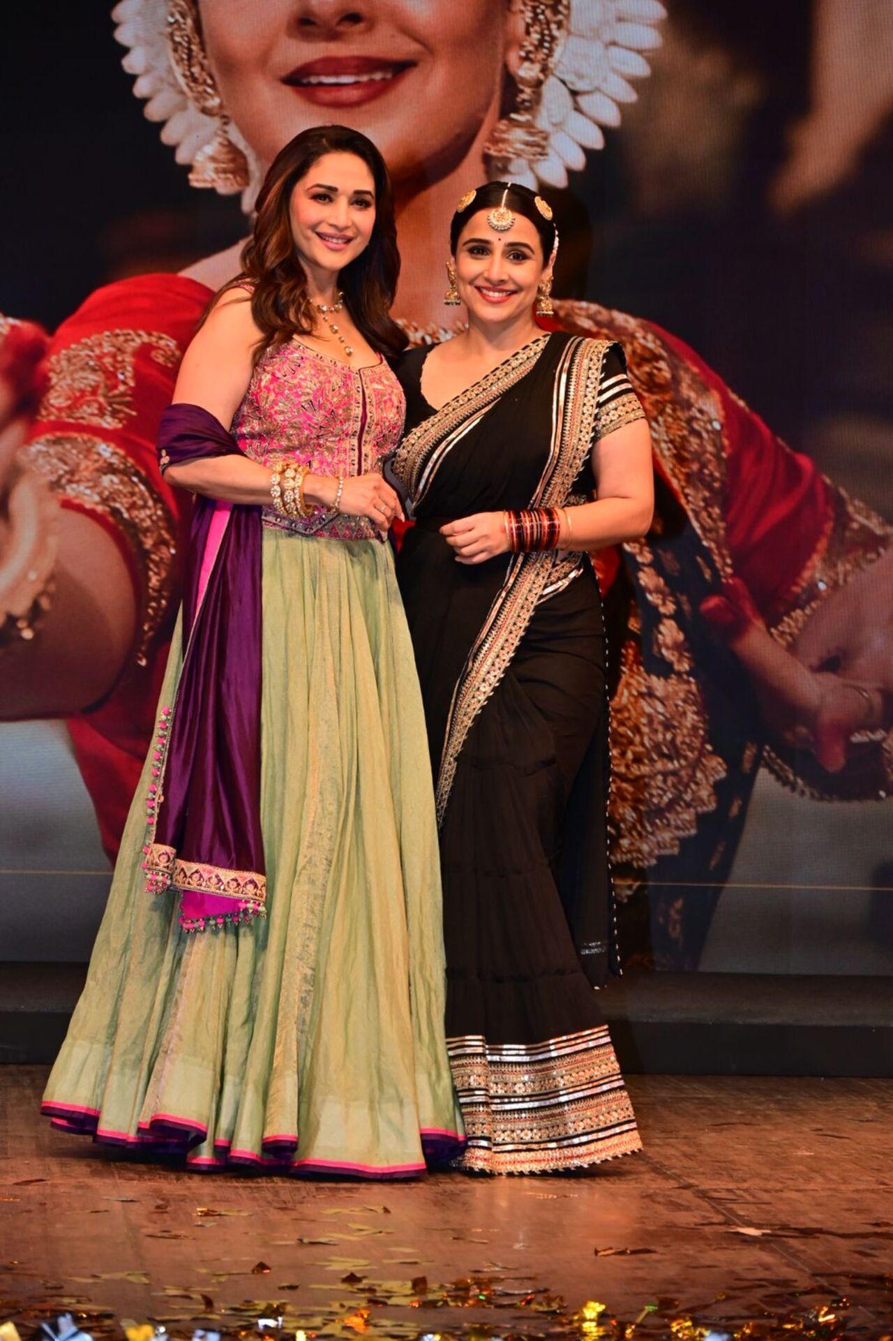 Madhuri Dixit looked resplendent as always in a green lehenga and pink blouse for the occasion