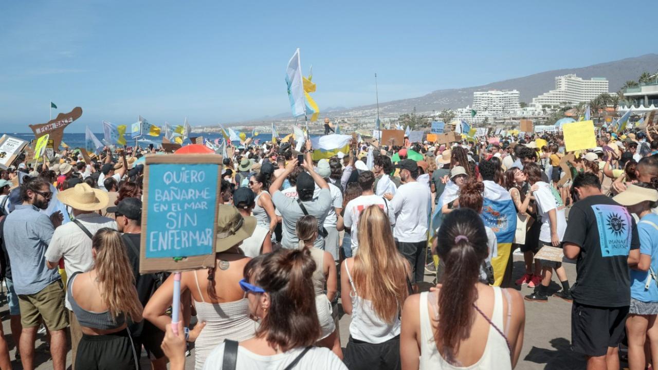 People protest against mass tourism in Canary Islands, Spain (Pic: AFP)
