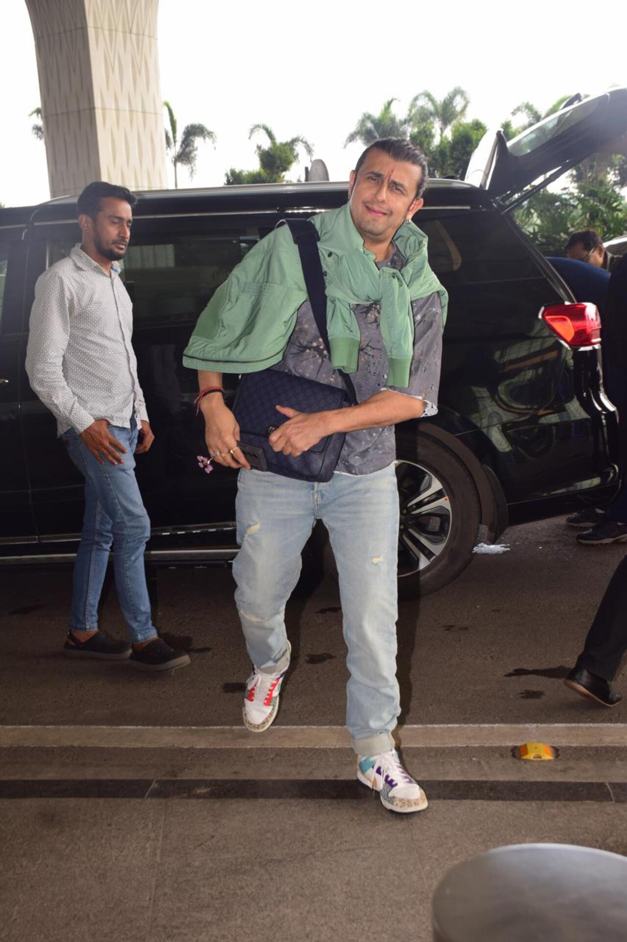 Singer Sonu Nigam was spotted at the airport.