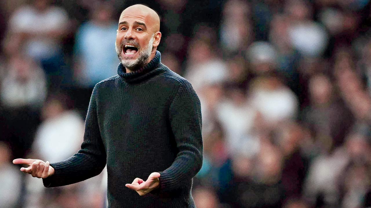 Man City manager Pep Guardiola is livid during their defeat to Tottenham. Pics/Getty Images