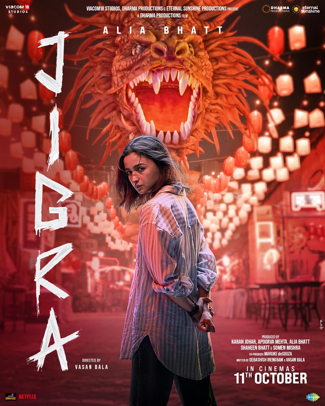JigraReleasing on October 11, Alia Bhatt takes on the role of Satya, a fiercely devoted sister who is determined to rescue her brother, Ankur, played by Vedang Raina. From what is depicted, Alia's character embodies resilience and strength.