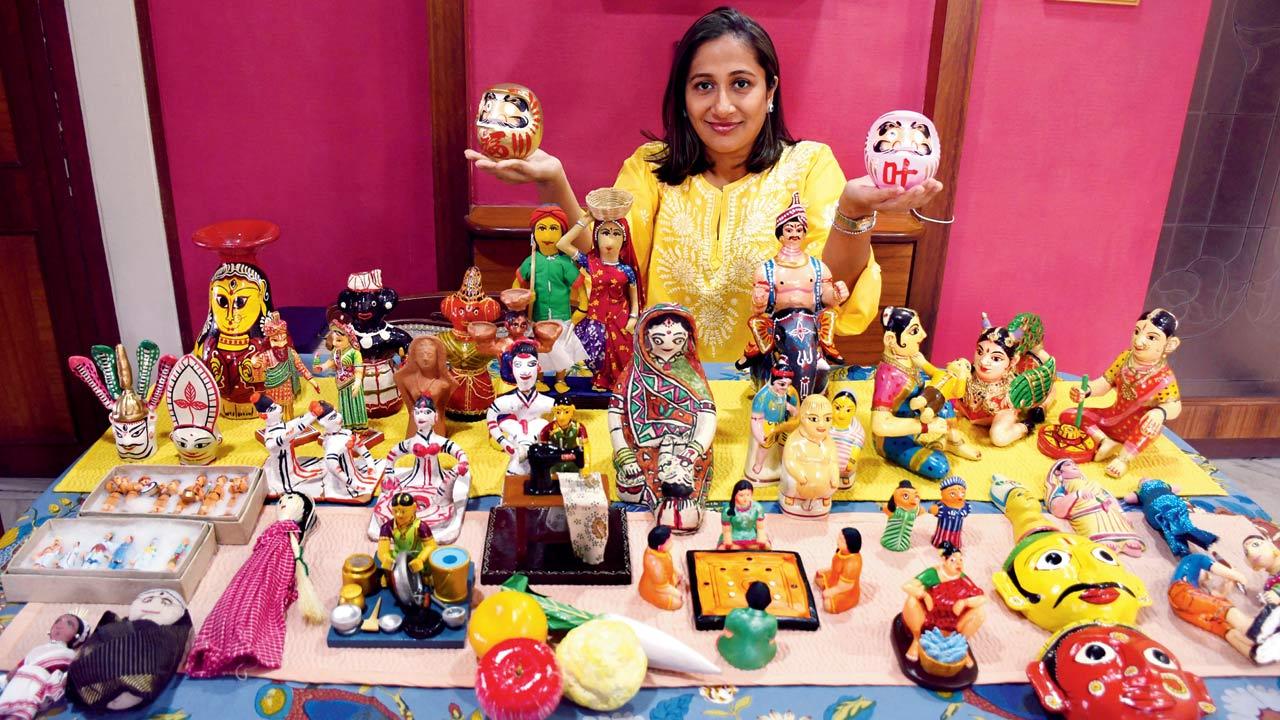 Doll collector Neha Parekh  with her collection  of dolls