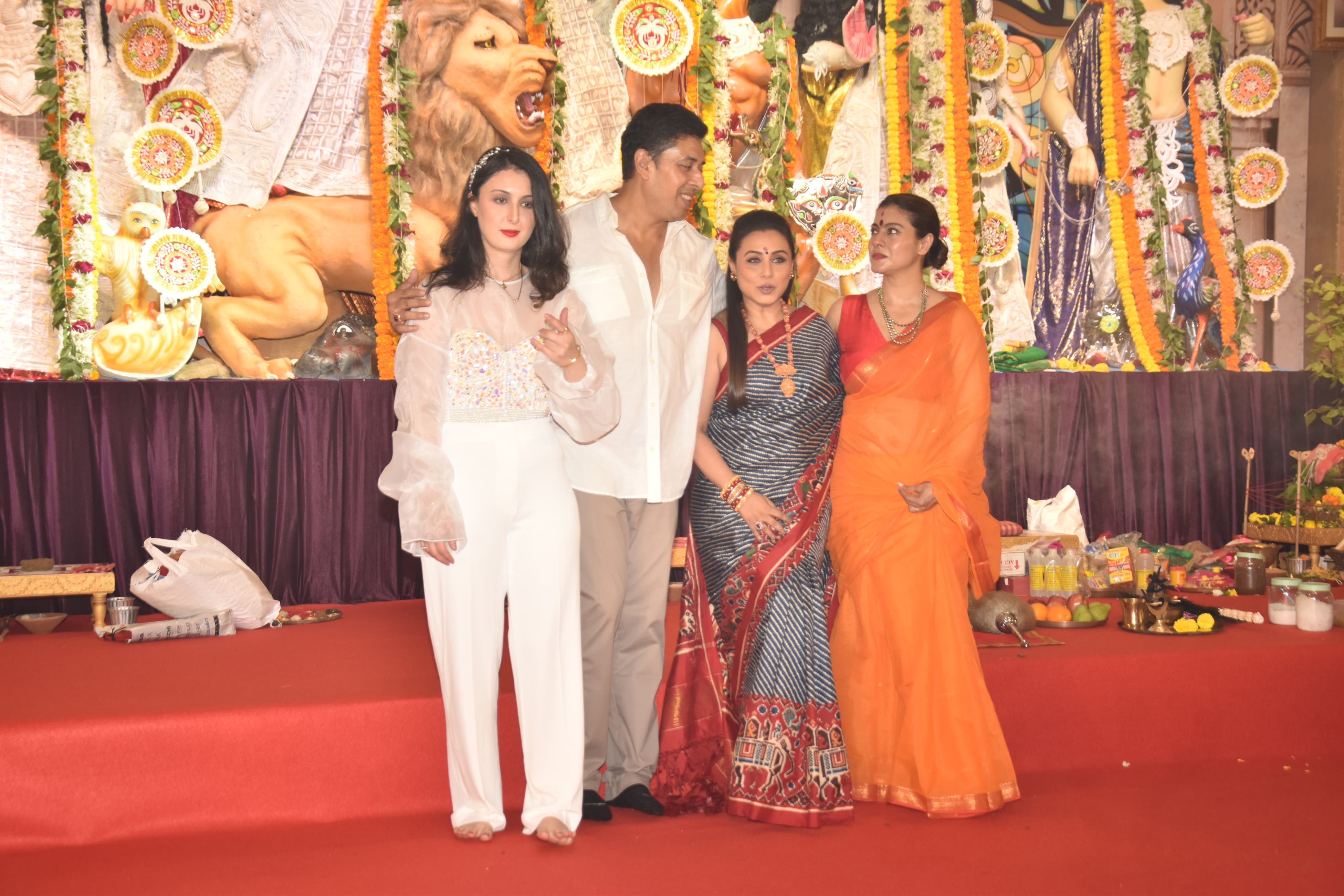 Kajol and Rani Mukerji treated fans to a bit of nostalgia as the actresses reunited today during the Durga Puja celebration at the famous Juhu Pandal. Their pose together at the pandal reminded fans of Kuch Kuch Hota Hai