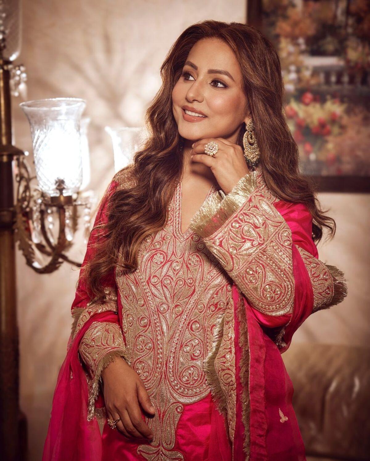 Hina posted photos wearing a traditinal Kashmiri attire with custom 'Tilla' embroidery on it. She wanted to wear it since long.
